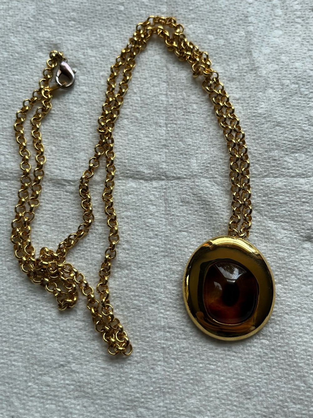Gold-Tone Pendant Faux Tiger Eye Necklace with Amber Center - Women Jewelry